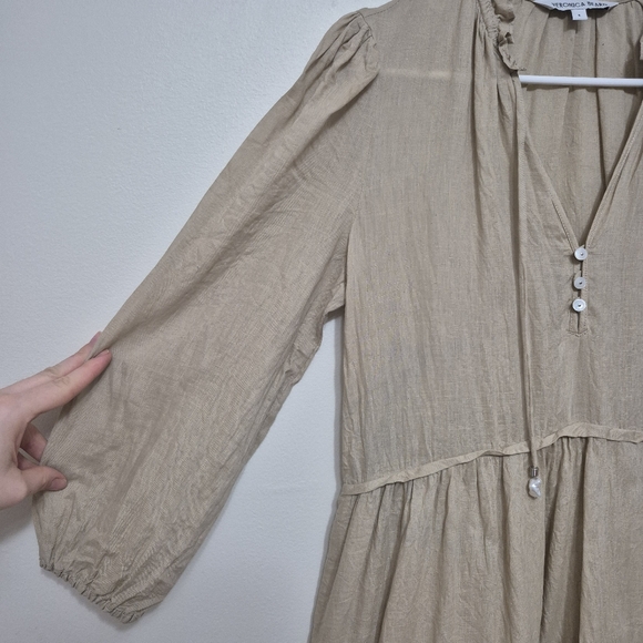 Veronica Beard Women's Neutral Lux Beige Hawken Tiered Linen Mini Dress Size 8 - Picture 7 of 11